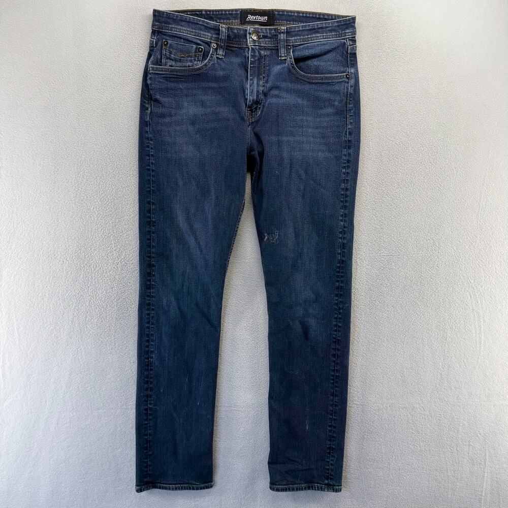Revtown Jeans men's 32x32 Fits Blue Dark Wash Sharp Slim Straight 5 pocket Denim